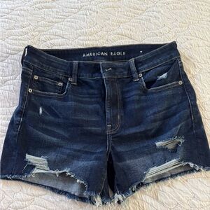American Eagle Outfitters Women's Distressed Denim Shorts - Dark Blue